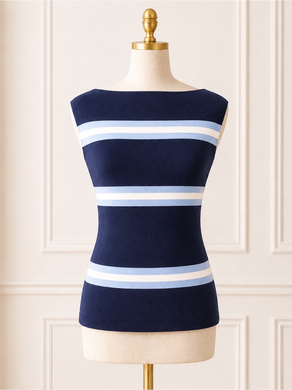 Tanya Taylor Zanita Knit Top Navy Stripe Off Shoulder XS NWT MSRP $345